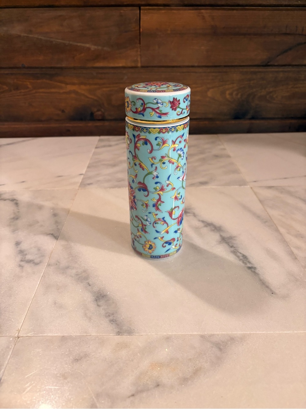 Decorative Turquoise Floral Tea Canister - Stylish Tea Storage